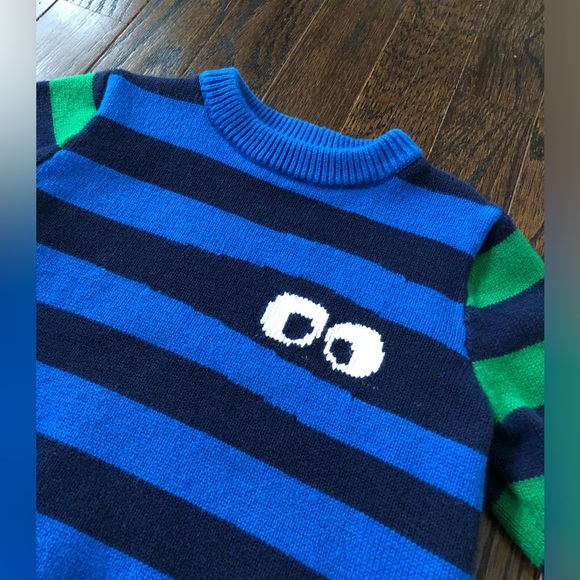 baby Gap Toddler Boys 2/2T Halloween Blue/Navy Blue/Green Striped w/Monster Eyes - Picture 4 of 10